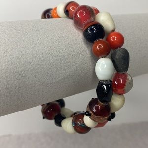 Venetian wedding cake Wrap bracelet Red White beaded